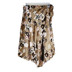 Banana Republic Silk Skirt Size 12 Brown Tan Floral Lined Womens New